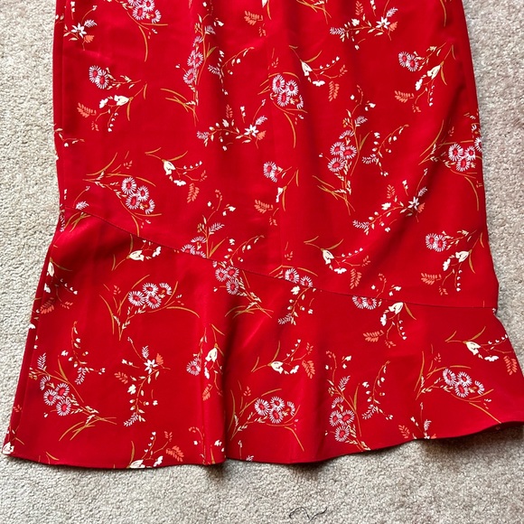 Y2K Express Midi Dress Red Floral Ruffle Hem - Picture 3 of 6